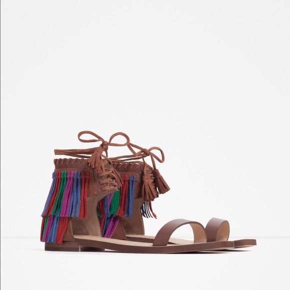 Zara fringe leather sandals - Picture 3 of 4