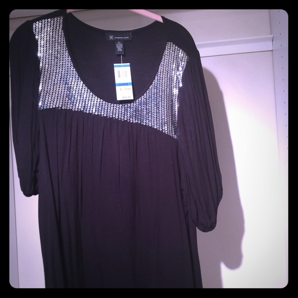 Black scoop neck top with silver sequins