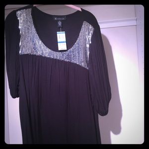 Black scoop neck top with silver sequins