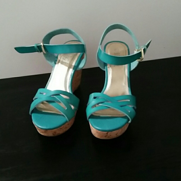 TEAL sling back WEDGES