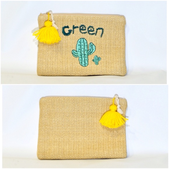ASOS Straw Clutch Embroidered Cactus And Tassels - Picture 2 of 4
