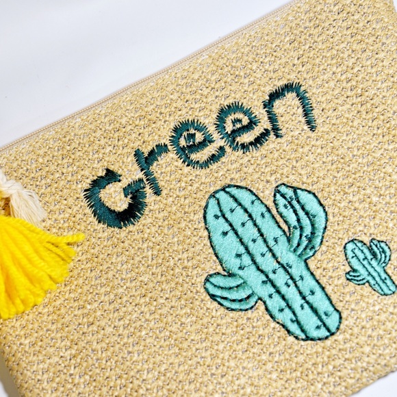 ASOS Straw Clutch Embroidered Cactus And Tassels - Picture 4 of 4