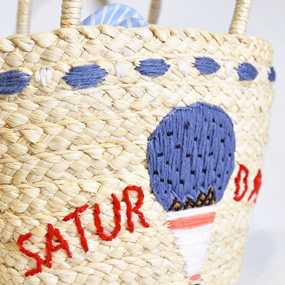 Blue Embroidered Ice Cream Beach Straw Tote Bag - Picture 4 of 4