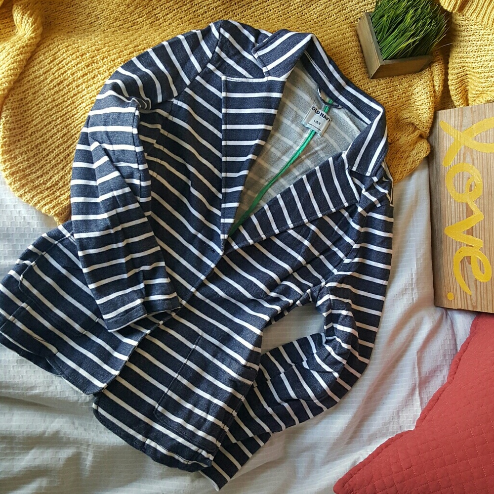 Navy and white striped nautical blazer