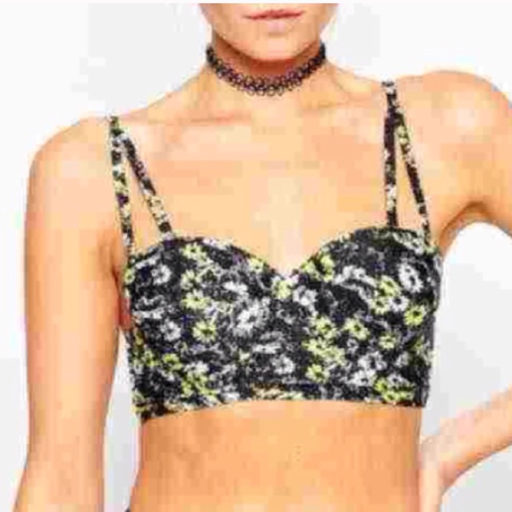 Motel Denim blue bikini top yellow flowers