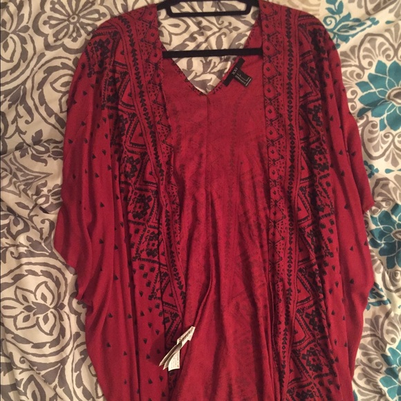 Red boho Kimono