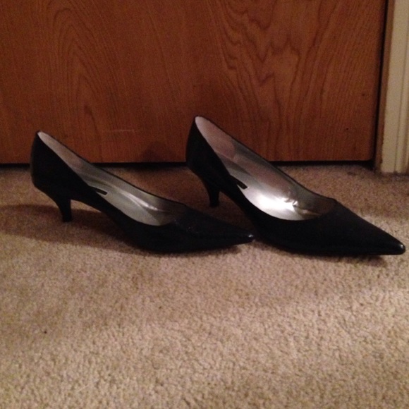 Black faux snakeskin heels