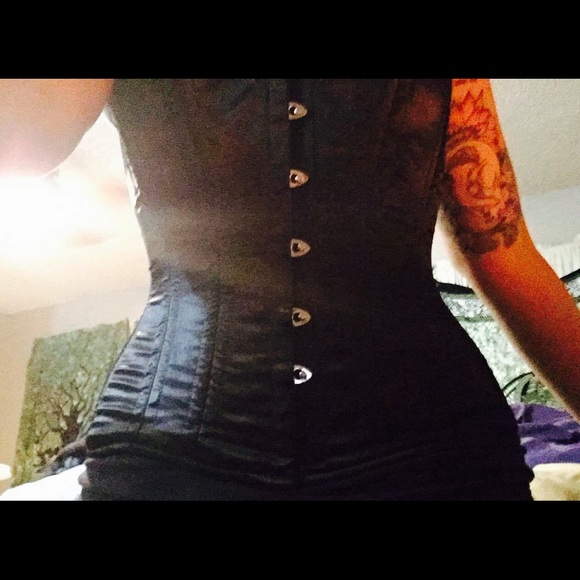 🌹Overbust Corset🌹Double Boned 🌹Black Satin