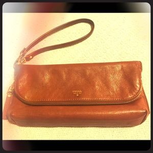 Fossil Preston Camel Fold over Wristlet /Clutch