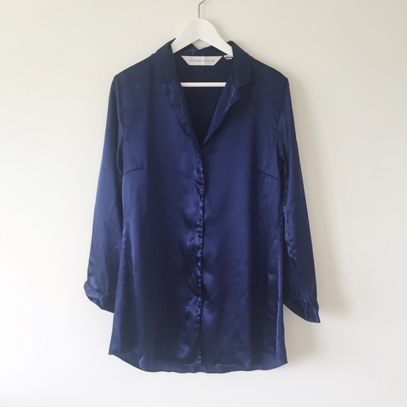 Navy Liquid Satin PJ Style Dress - Picture 2 of 3