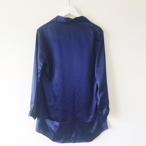 Navy Liquid Satin PJ Style Dress - Picture 3 of 3