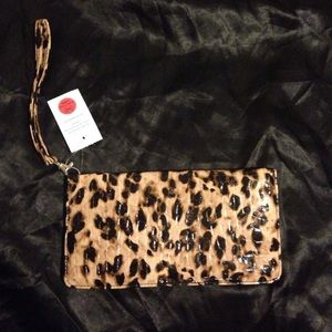 Patent leather leopard print wristlet
