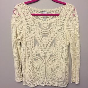 Express size S long sleeve lace sheer top