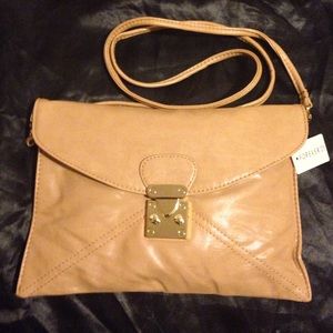 Forever 21 tan cross body bag w/ gold buckle