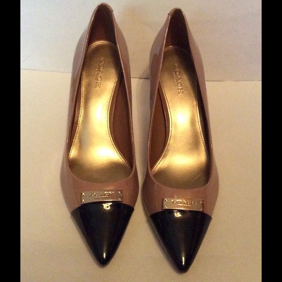 Coach Patent Leather Heels Blush Black NIB - Picture 2 of 4
