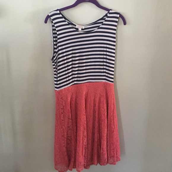 Pink, blue and white dress