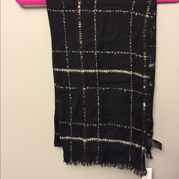 NWT Ann Taylor black and silver scarf with fringe