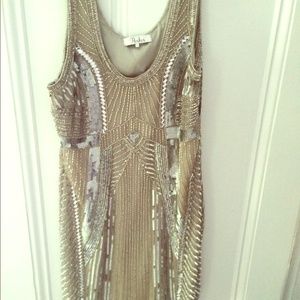 Parker hand stitched silver party dress small