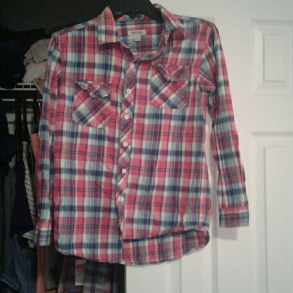 Red white and blue plaid button up - Picture 1 of 1