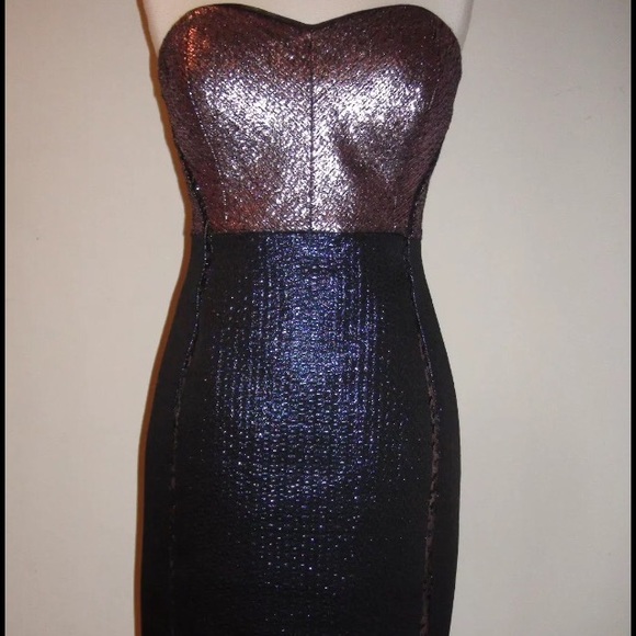 Phoebe Couture Dresses & Skirts - Strapless Metallic Black/Pink/Blue Jacquard Dress