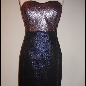Strapless Metallic Black/Pink/Blue Jacquard Dress