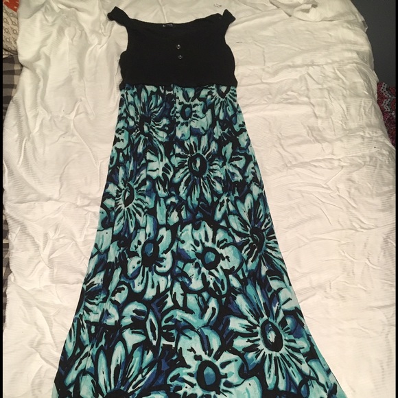 Black and Teal Maxi Dresd