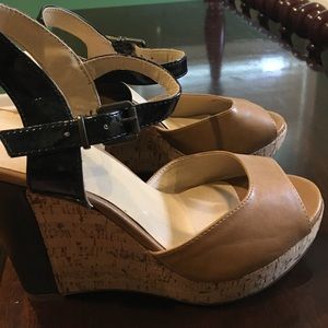 Tan and black wedges