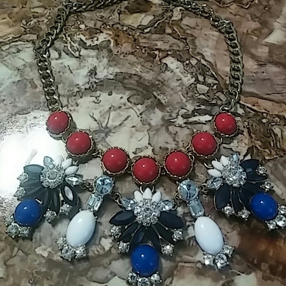 Red,white and blue statement necklace