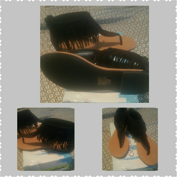Womens black fringe sandals