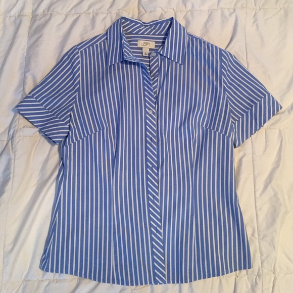 Loft size 10 blue and white button up shirt