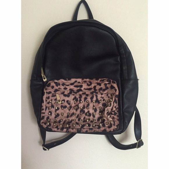 Black & leopard print backpack - Picture 1 of 2
