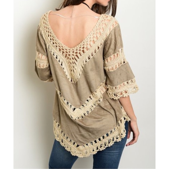 ❗️CLEARANCE❗️Mocha Ivory Crochet Tunic Top S M L - Picture 2 of 2