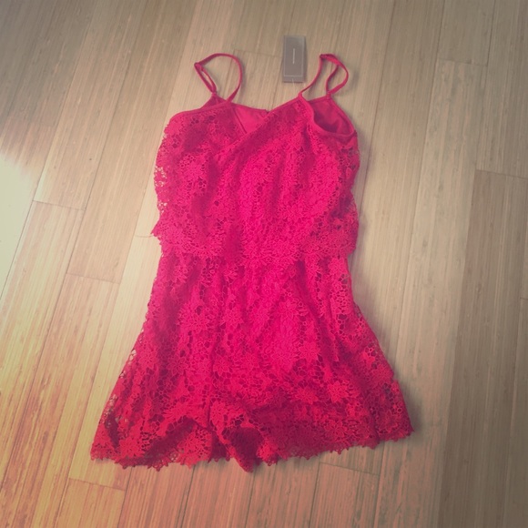 Red lace romper