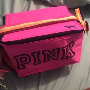 PINK neon colored cooler with dog keychain NWT