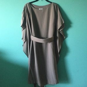 Grey silk waterfall sleeve dress