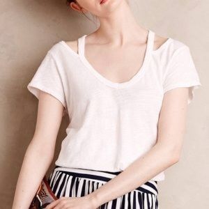 NWOT White Anthropologie Slub Tee w/Cutouts
