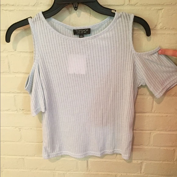 Blue Ribbed Shoulderless Crop Top - Picture 2 of 4