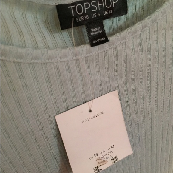 Blue Ribbed Shoulderless Crop Top - Picture 3 of 4