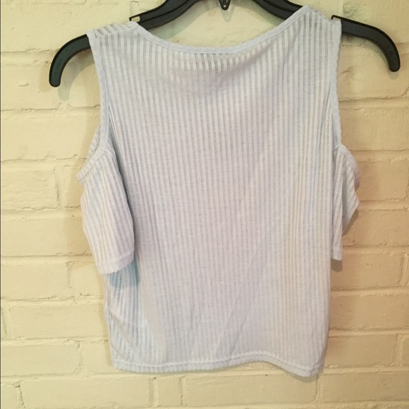 Blue Ribbed Shoulderless Crop Top - Picture 4 of 4