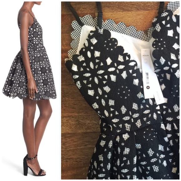 SOLD ❤️ aqua // NWT black bonded lace skater dress - Picture 3 of 4