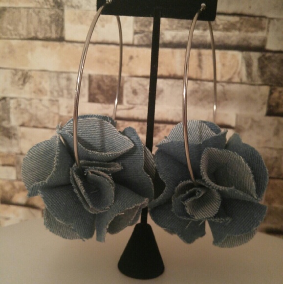 Denim Flower Hoops