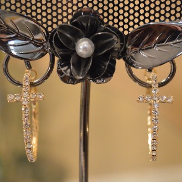 Cross Hoop Earrings - ONE PAIR LEFT