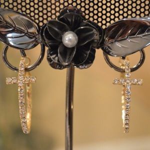 Cross Hoop Earrings - ONE PAIR LEFT