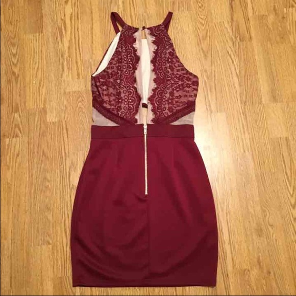 NWT Red and Nude Sheer Cutout with Lace Dress - Picture 3 of 4