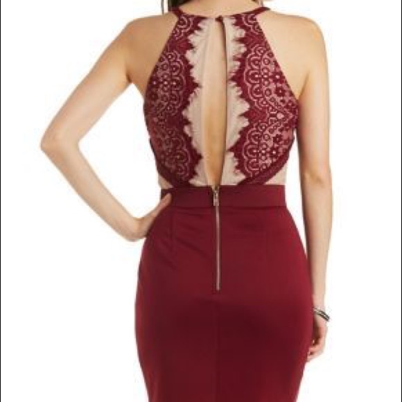NWT Red and Nude Sheer Cutout with Lace Dress - Picture 4 of 4