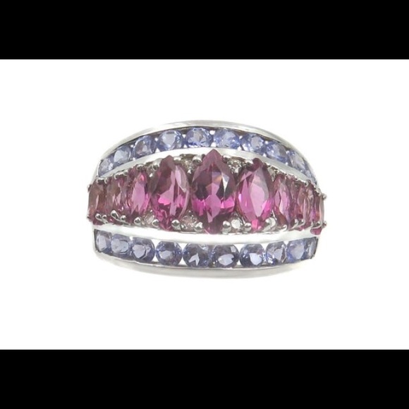 14k White Gold Diamond Tanzanite & Tourmaline Ring