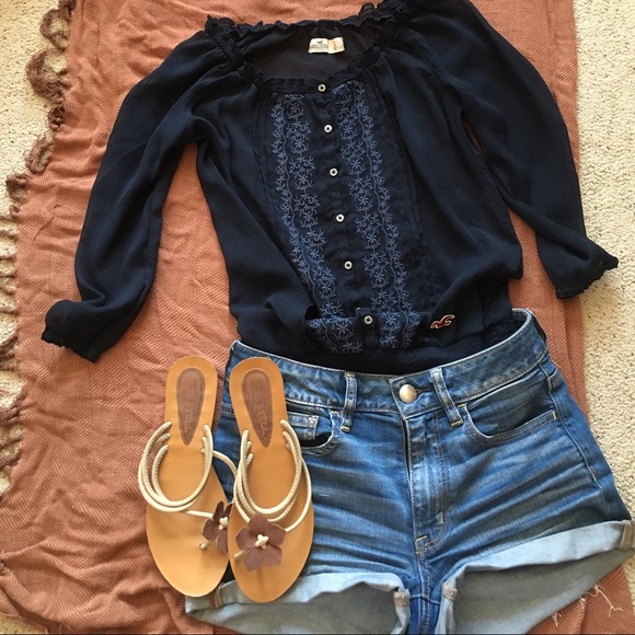 Navy Chiffon Blouse - Picture 1 of 3