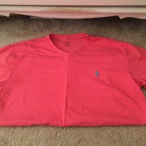 Coral and Blue Polo V-Neck T-Shirt