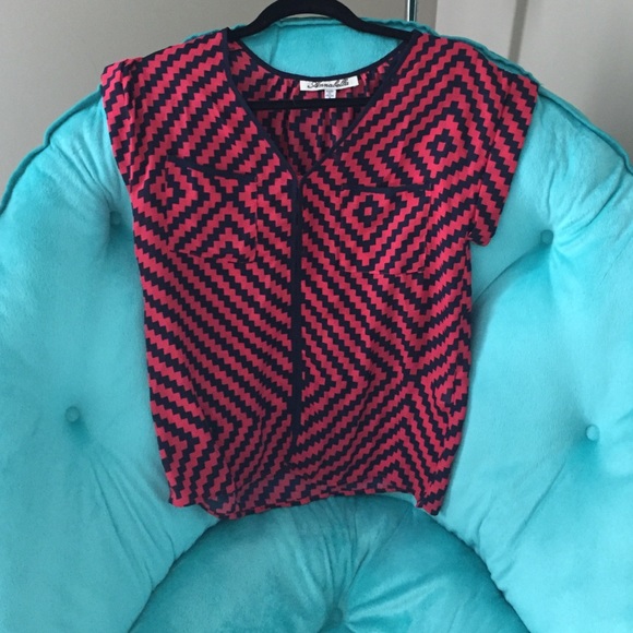 Silk navy and red shirt sleeve shirt