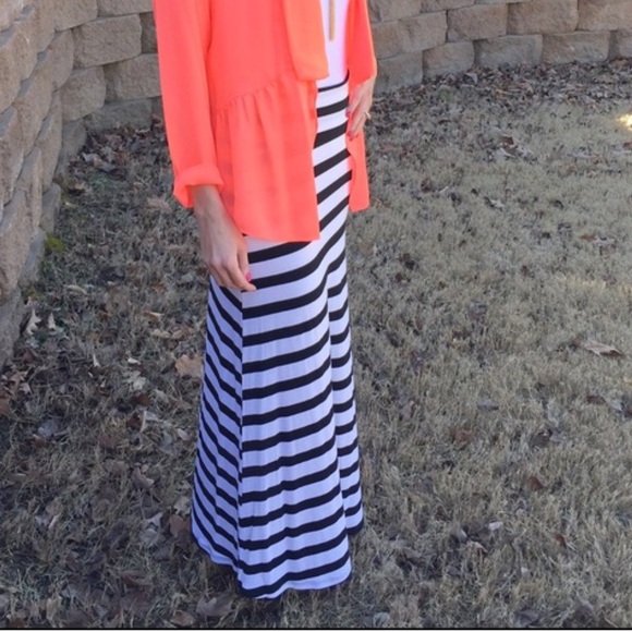 Black and white stripe maxi skirt